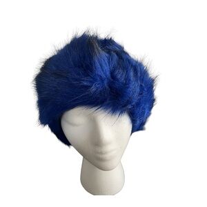 Faux fur head band with elastic. Fleece lined. Blue with black tips. NWT